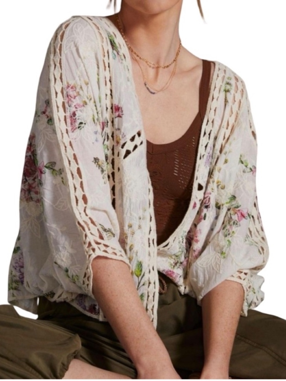 Rachel Roy Embroidered Floral & lace Open kimono top
